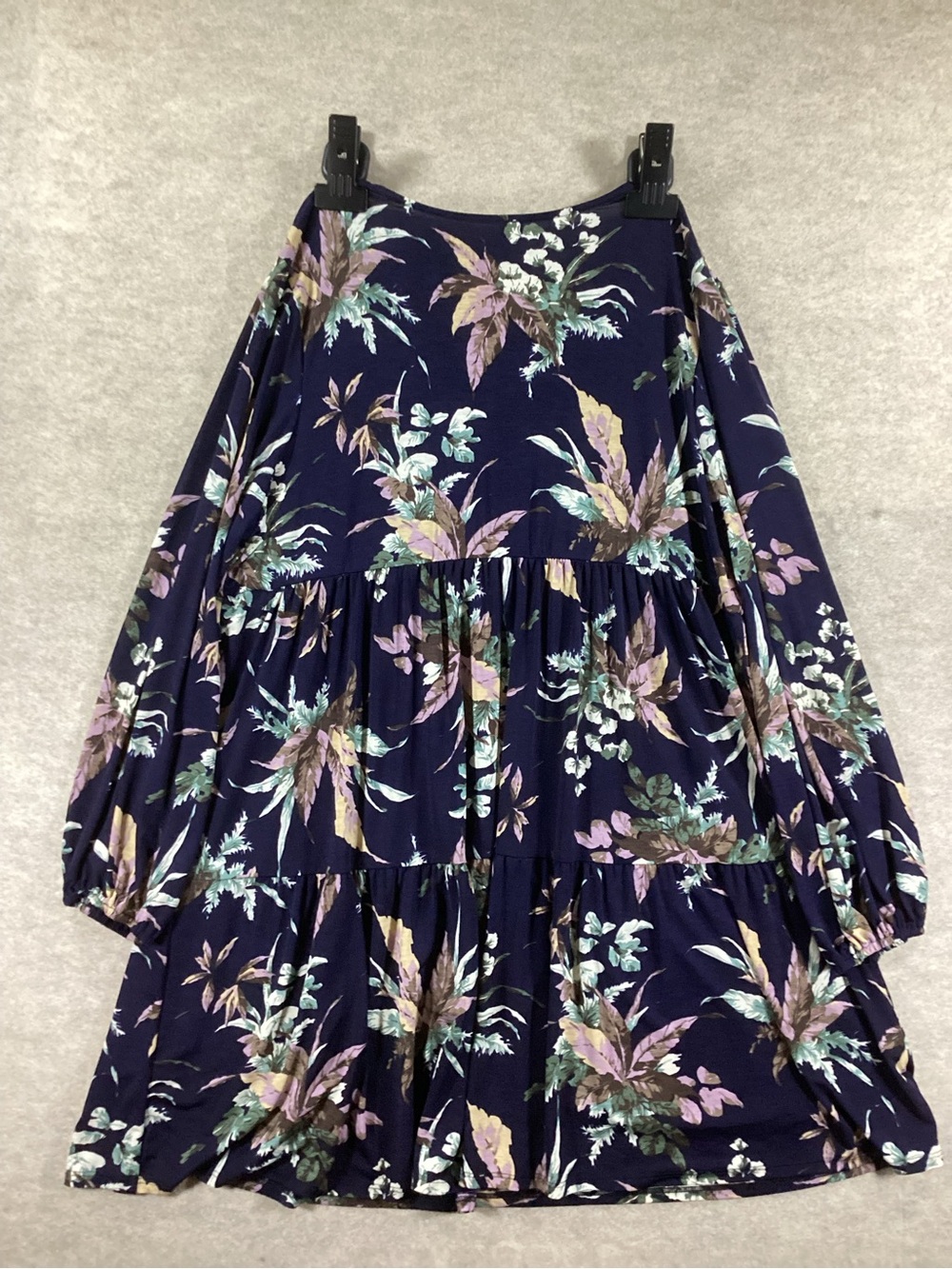 Honeyme Navy Floral Midi Dress with Pastel Green & Lavender Print - Picture 5 of 6